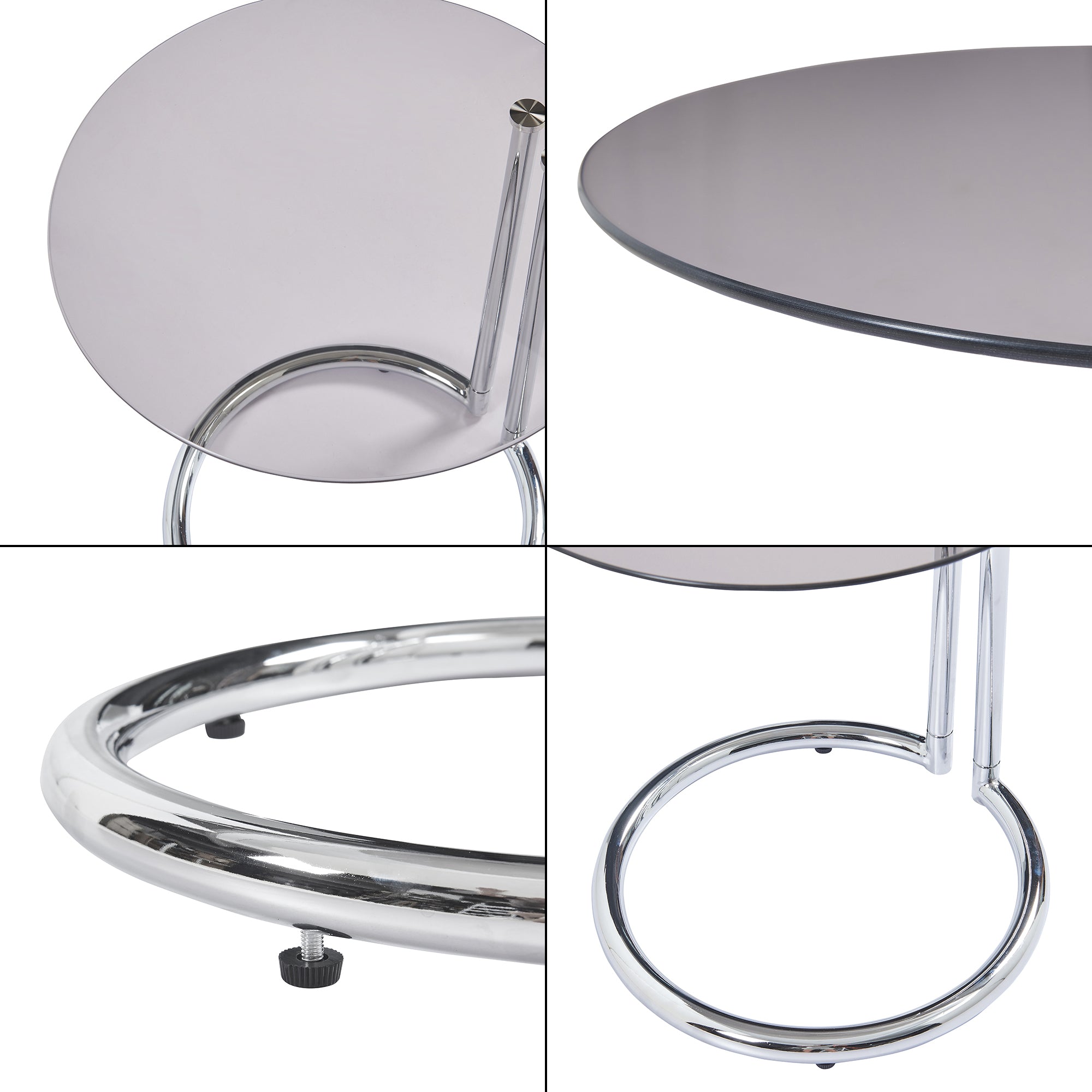 Tavolino Laterale Ylivieska con Piano Rotondo in Vetro Temperato (AxØ) 46 x 45 cm - Cromo / Fumé Bronzo [en.casa]