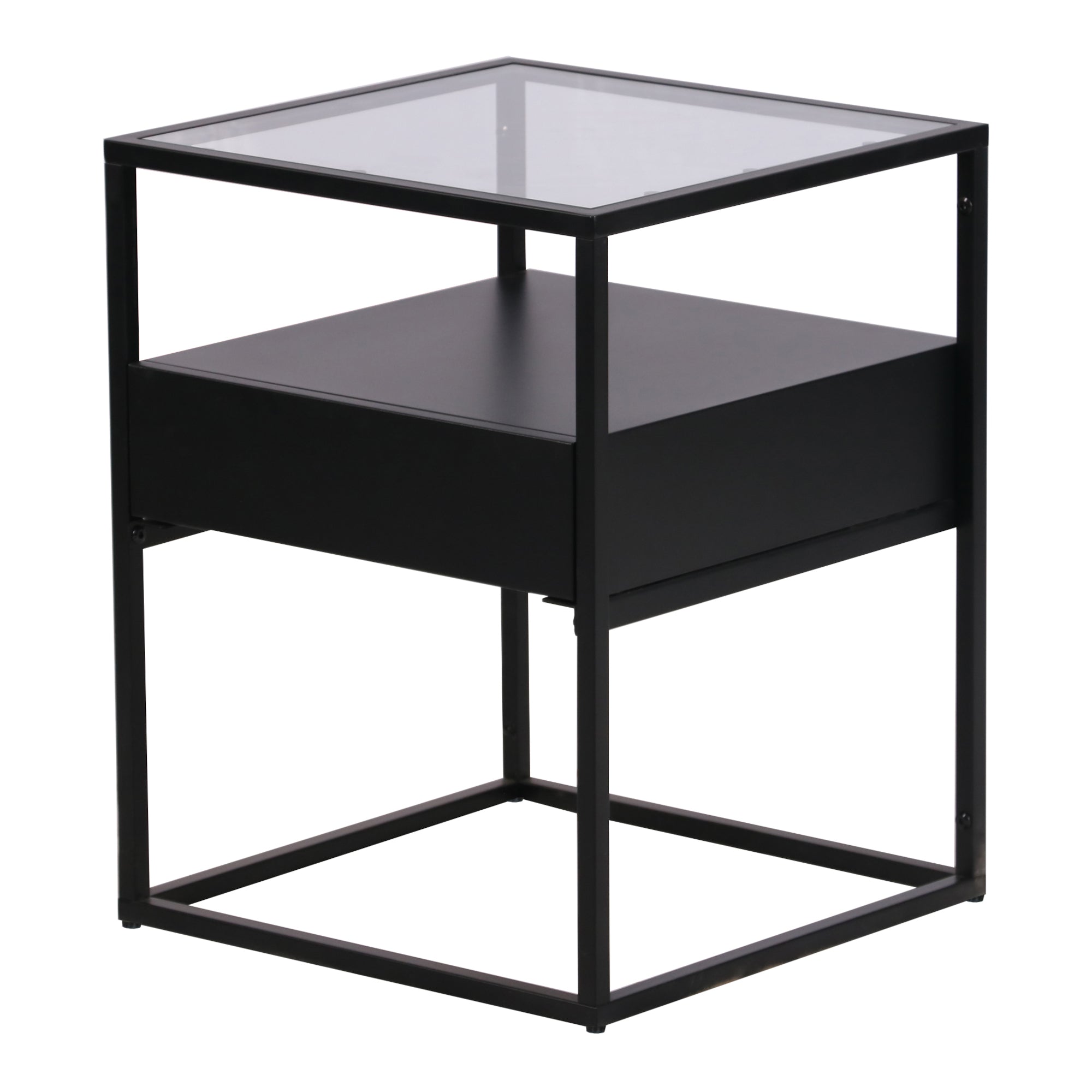 Tavolino Vissenbjerg acciaio laccato vetro temperato 51 x 40 x 40 cm nero opaco 03_0008663