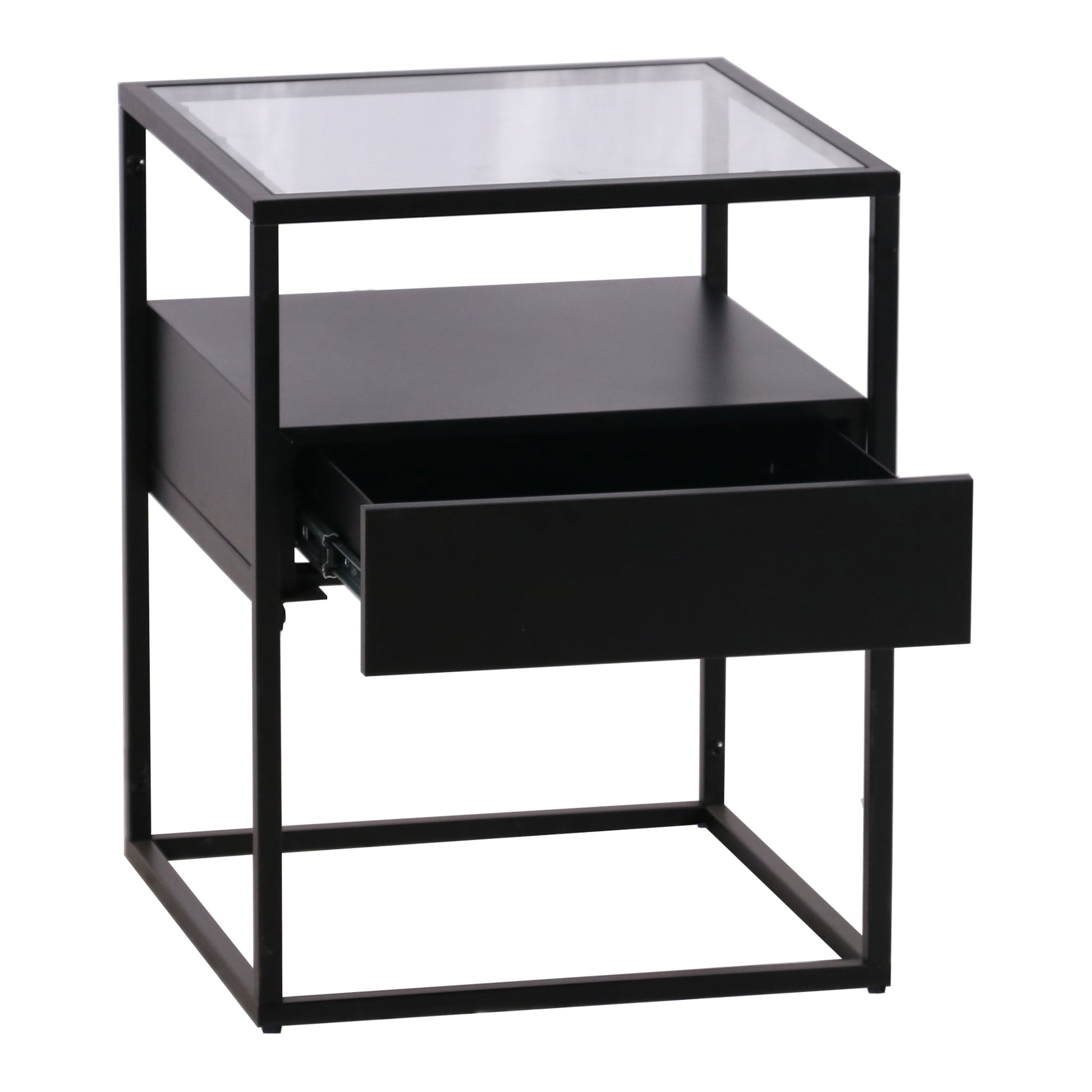Tavolino Vissenbjerg acciaio laccato vetro temperato 51 x 40 x 40 cm nero opaco 03_0008663