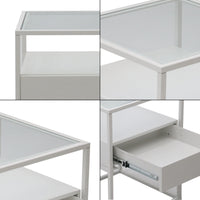 Comodino Vissenbjerg in Acciaio con Cassetto e Piano Tavolo in Vetro - Bianco Opaco [en.casa]