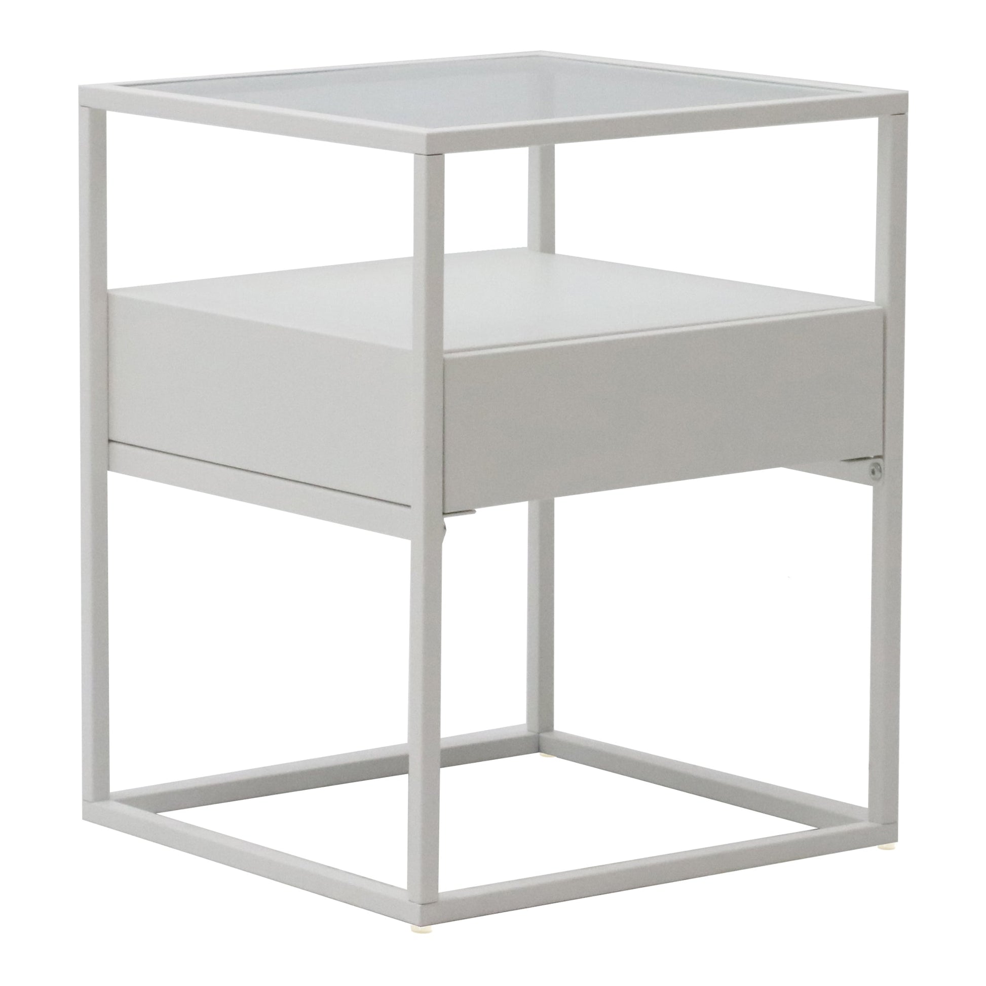 Tavolino Vissenbjerg acciaio laccato vetro temperato 51 x 40 x 40 cm bianco opaco 03_0008662