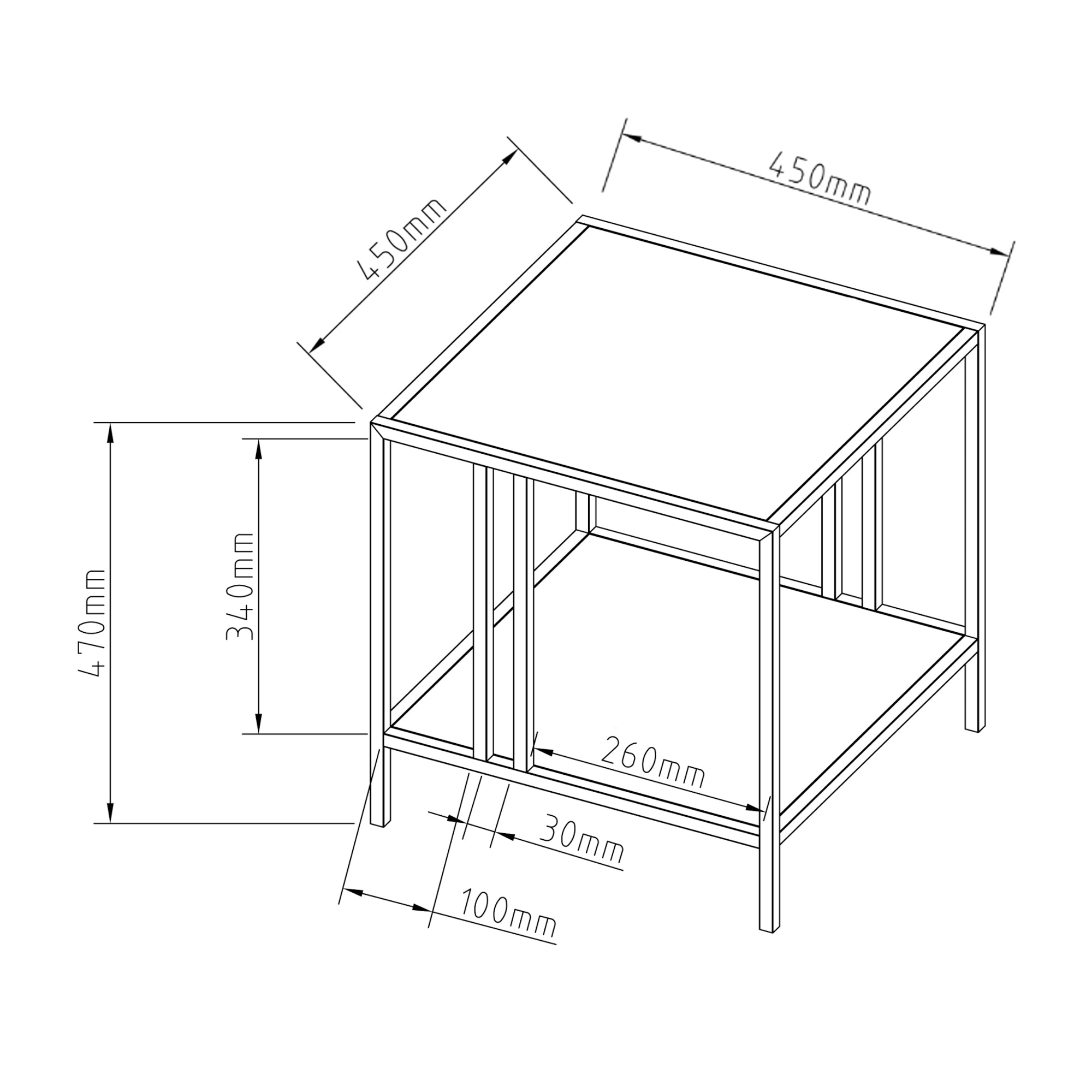 Tavolino Basso Kumlinge in Acciaio con Ripiani Quadrati 47 x 45 x 45 cm Nero [en.casa]