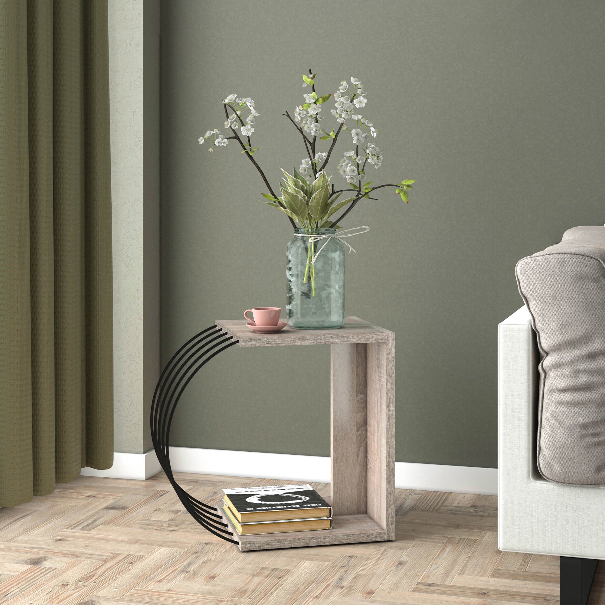 Tavolino Basso da Divano Tavolino Laterale a 2 Ripiani 46 x 30 x 42 cm Consolle da Divano Moderno - Effetto Rovere /