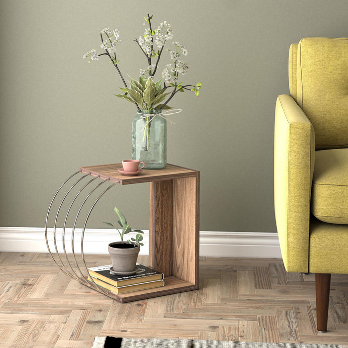 Tavolino Basso da Divano Tavolino Laterale a 2 Ripiani 46 x 30 x 42 cm Consolle da Divano Moderno - Effetto Noce /