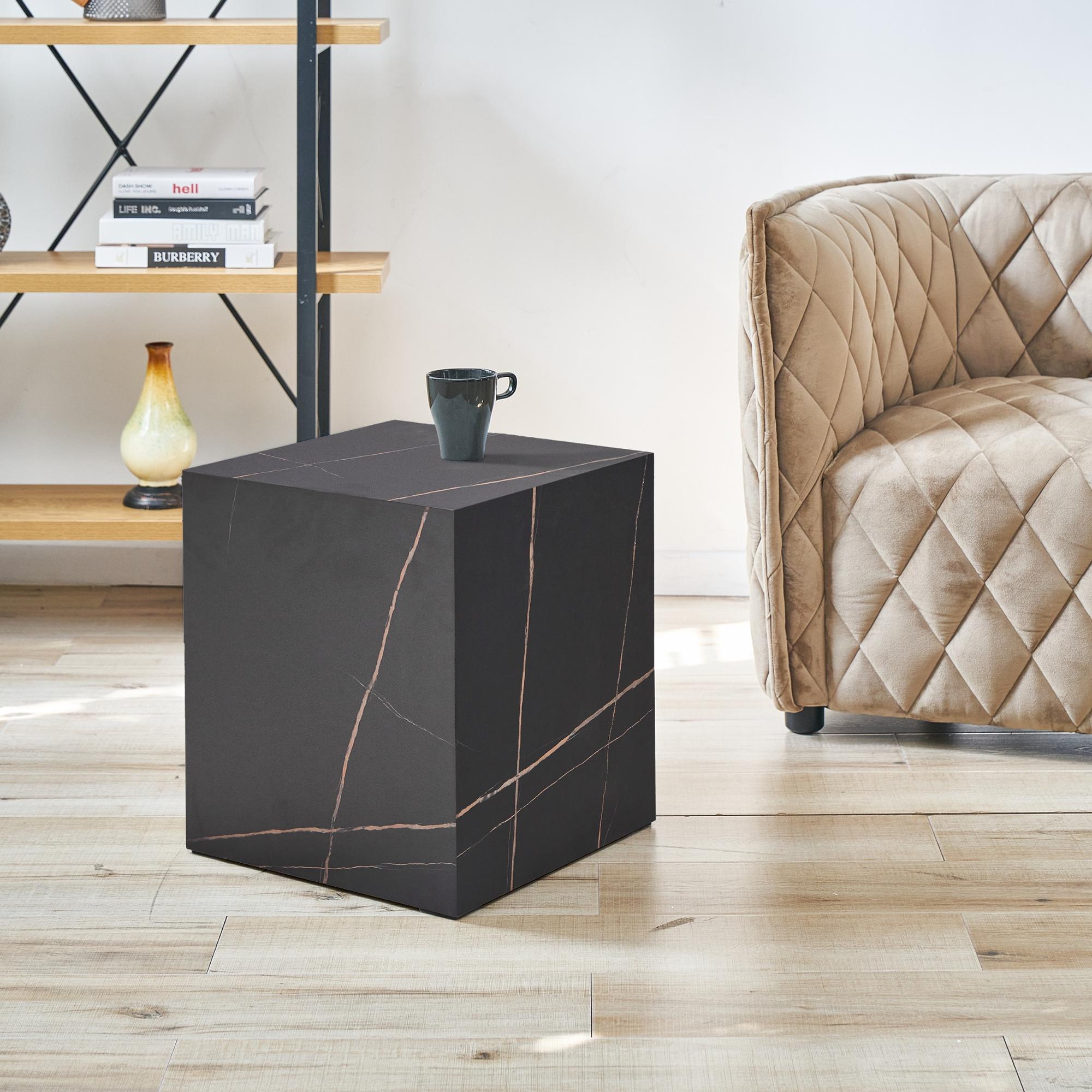 Tavolino Ellelu a Forma di Cubo 45 x 40 x 40 cm - Effetto Marmo Nero [en.casa]