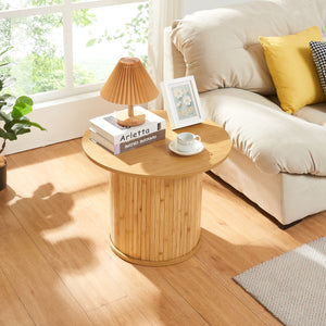 Tavolino da Caffè Rotondo Ledepid 45xØ60 cm con Piano Sporgente  - Naturale [en.casa]