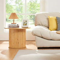 Tavolino da Caffè Rotondo Ledepid 45xØ60 cm con Piano Sporgente  - Naturale [en.casa]