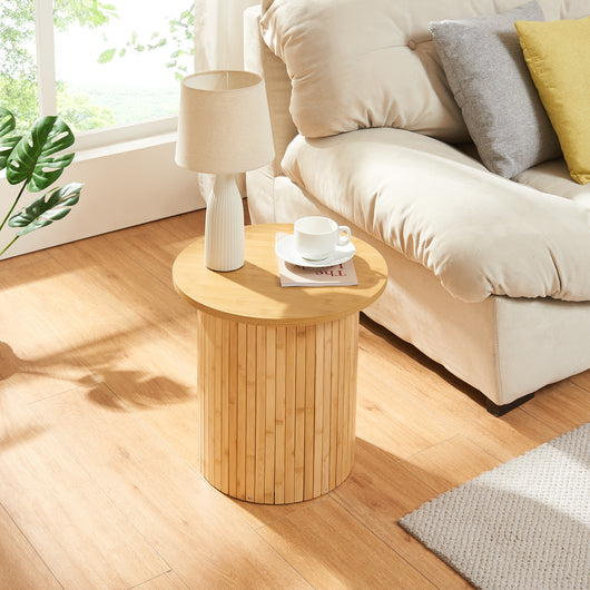 Tavolino da Caffè Rotondo Ledepid 40 x Ø40 cm con Piano Sporgente  - Naturale [en.casa]