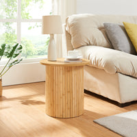 Tavolino da Caffè Rotondo Ledepid 40 x Ø40 cm con Piano Sporgente  - Naturale [en.casa]