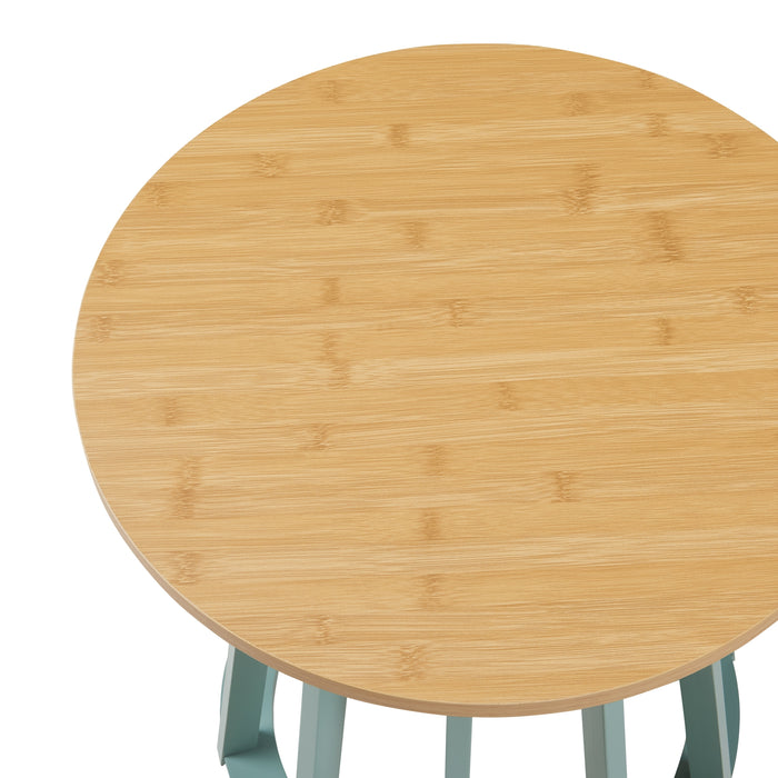 Tavolino da Divano Lensuu con Piano Rotondo in Effetto Rovere e Base Verde Pastello 48 x Ø48 cm [en.casa]