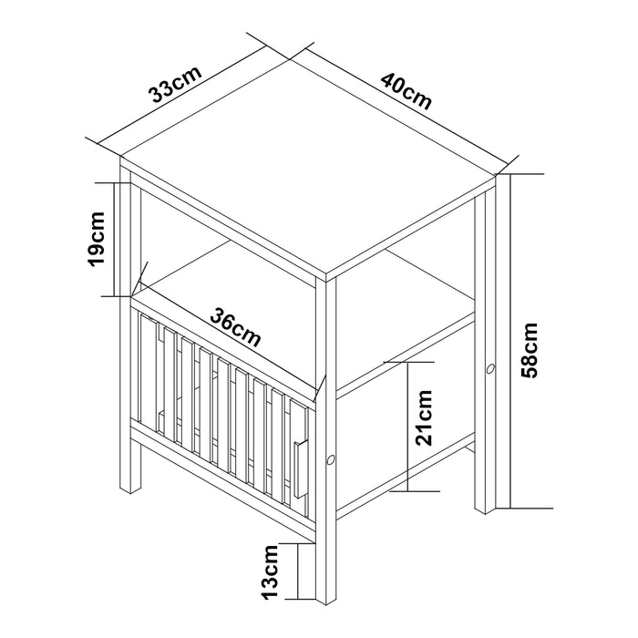 Comodino Tavolino Luniehti con Anta in Bambù 58 x 40 x 33 cm - Nero/Naturale [en.casa]