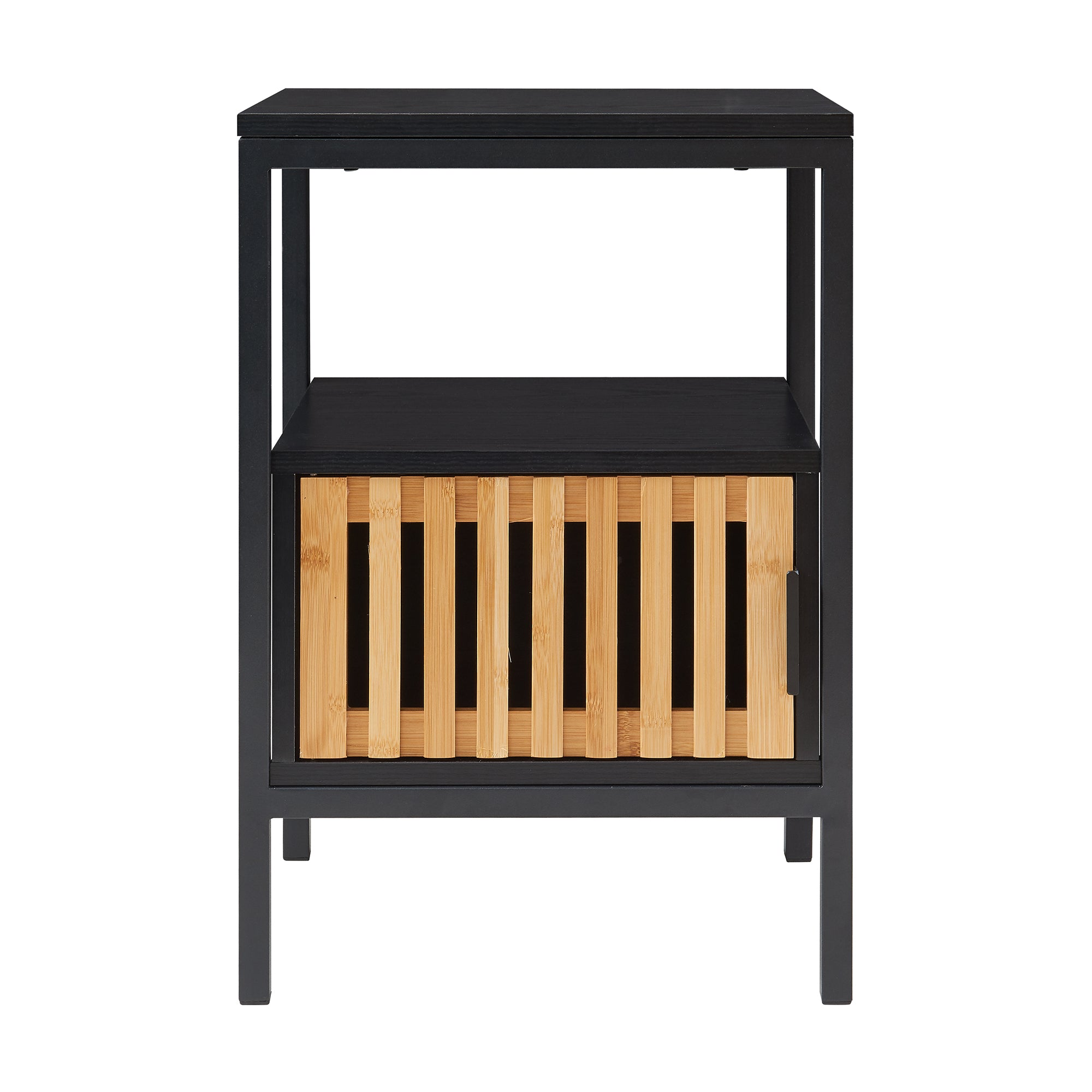 Comodino Tavolino Luniehti con Anta in Bambù 58 x 40 x 33 cm - Nero/Naturale [en.casa]
