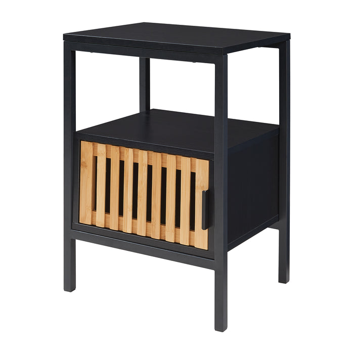 Comodino Tavolino Luniehti con Anta in Bambù 58 x 40 x 33 cm - Nero/Naturale [en.casa]