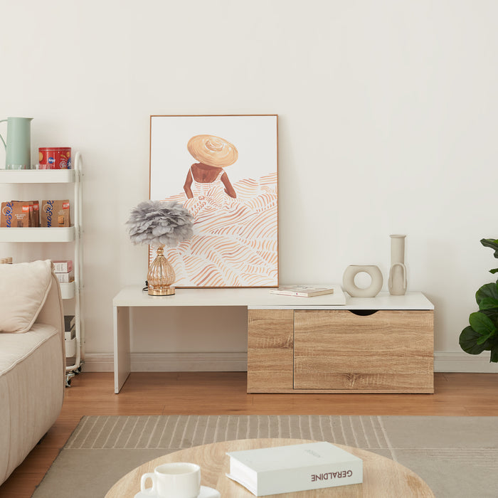 Tavolino Estensibile Österåker Mobile Basso con Anta a Ribalta - Effetto Legno / Bianco [en.casa]