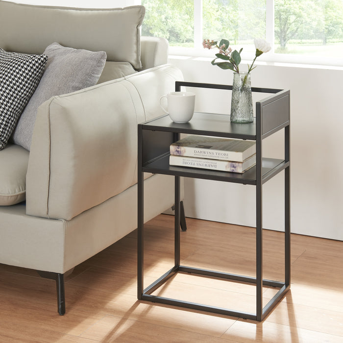 Tavolino Laterale da Divano Riihimäki Comodino in Acciaio - Nero opaco [en.casa]