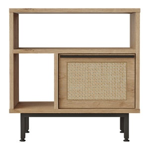 Tavolino Laterale da Divano Kvænangen 60x60x26 cm Effetto Rovere / Rattan [en.casa]