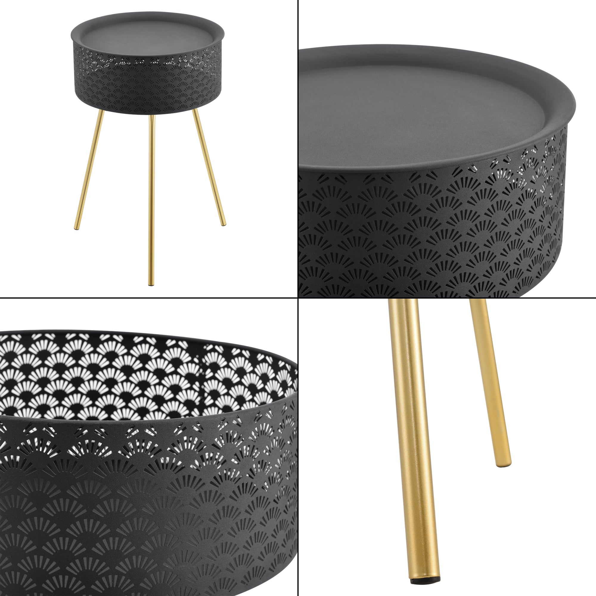 Tavolino Treppiede Forshaga 65 x 40 cm Nero/Oro [en.casa]