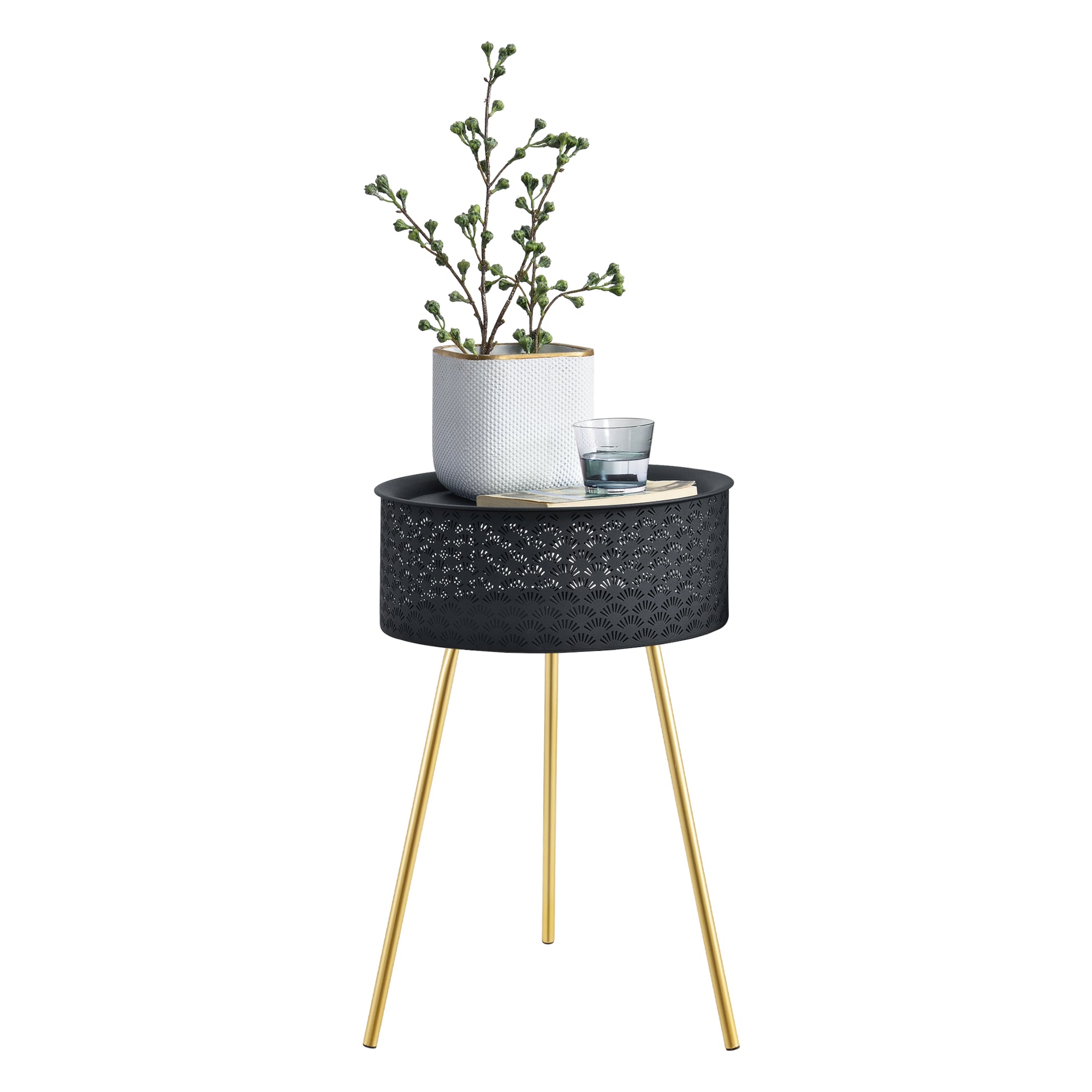 Tavolino Treppiede Forshaga 65 x 40 cm Nero/Oro [en.casa]