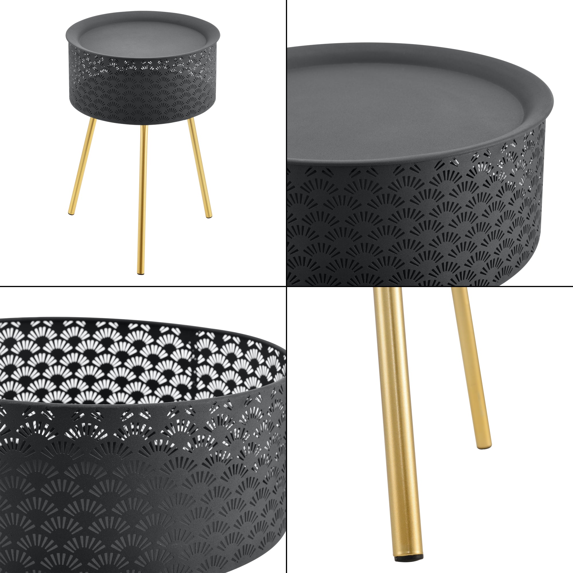 Tavolino Treppiede Forshaga 50 x 35 cm Nero/Oro [en.casa]