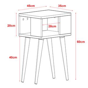Comodino 'Lekeberg' Tavolino Basso con Scomparto e Gambe in Legno - Bianco / Antracite [en.casa]