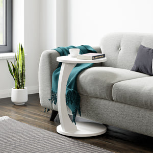 Tavolino da Divano Holeby con Rotelle e Piano Rotondo - Bianco [en.casa]