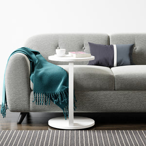 Tavolino da Divano Holeby con Rotelle e Piano Rotondo - Bianco [en.casa]