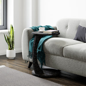 Tavolino da Divano Holeby con Rotelle e Piano Rotondo - Effetto Marmo Nero [en.casa]