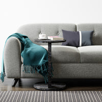 Tavolino da Divano Holeby con Rotelle e Piano Rotondo - Effetto Marmo Nero [en.casa]