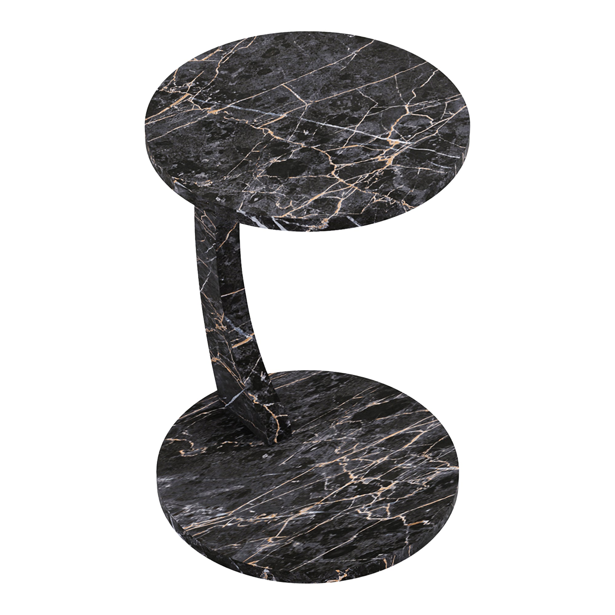 Tavolino da Divano Holeby con Rotelle e Piano Rotondo - Effetto Marmo Nero [en.casa]