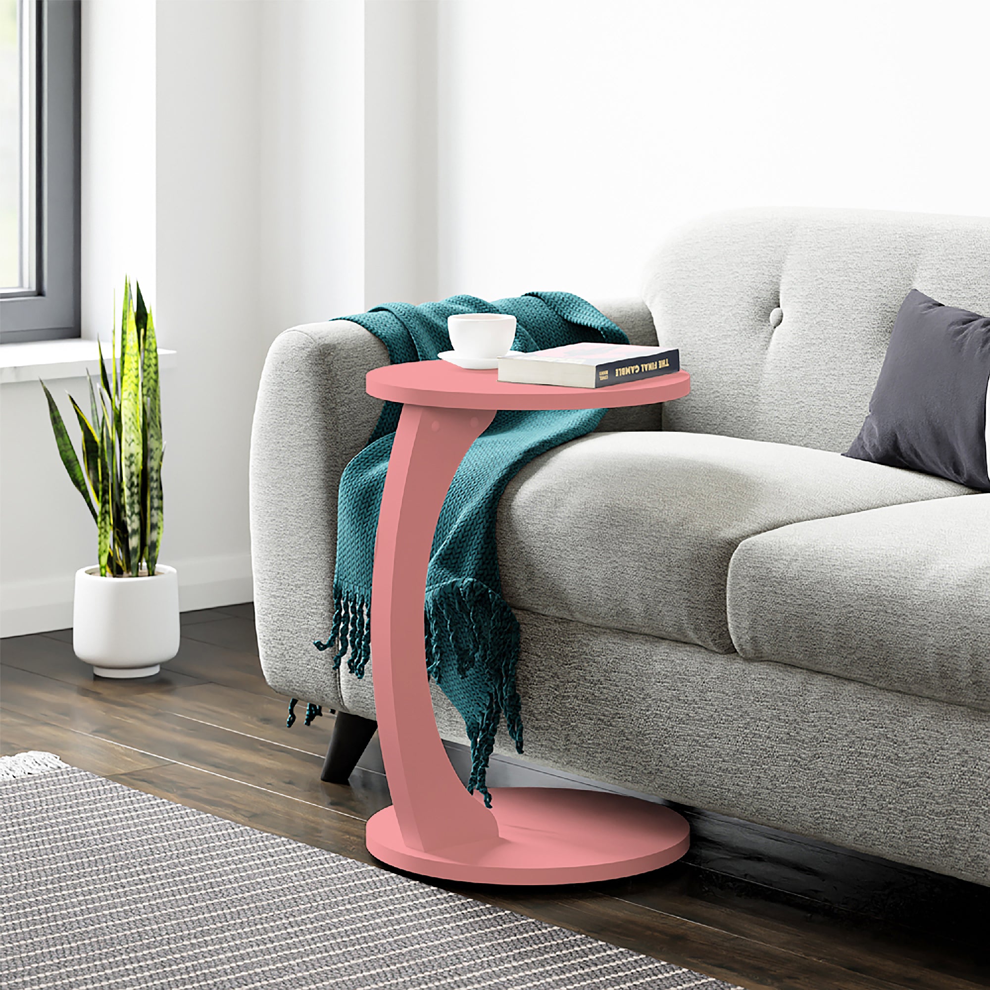 Tavolino da Divano Holeby con Rotelle e Piano Rotondo - Rosa [en.casa]