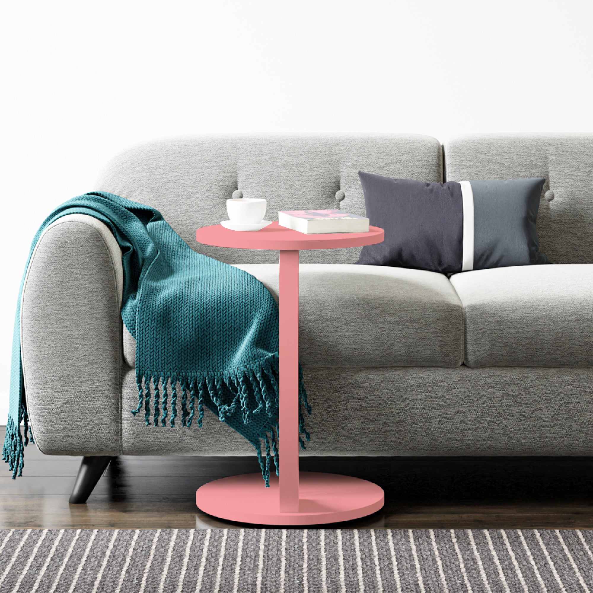 Tavolino da Divano Holeby con Rotelle e Piano Rotondo - Rosa [en.casa]