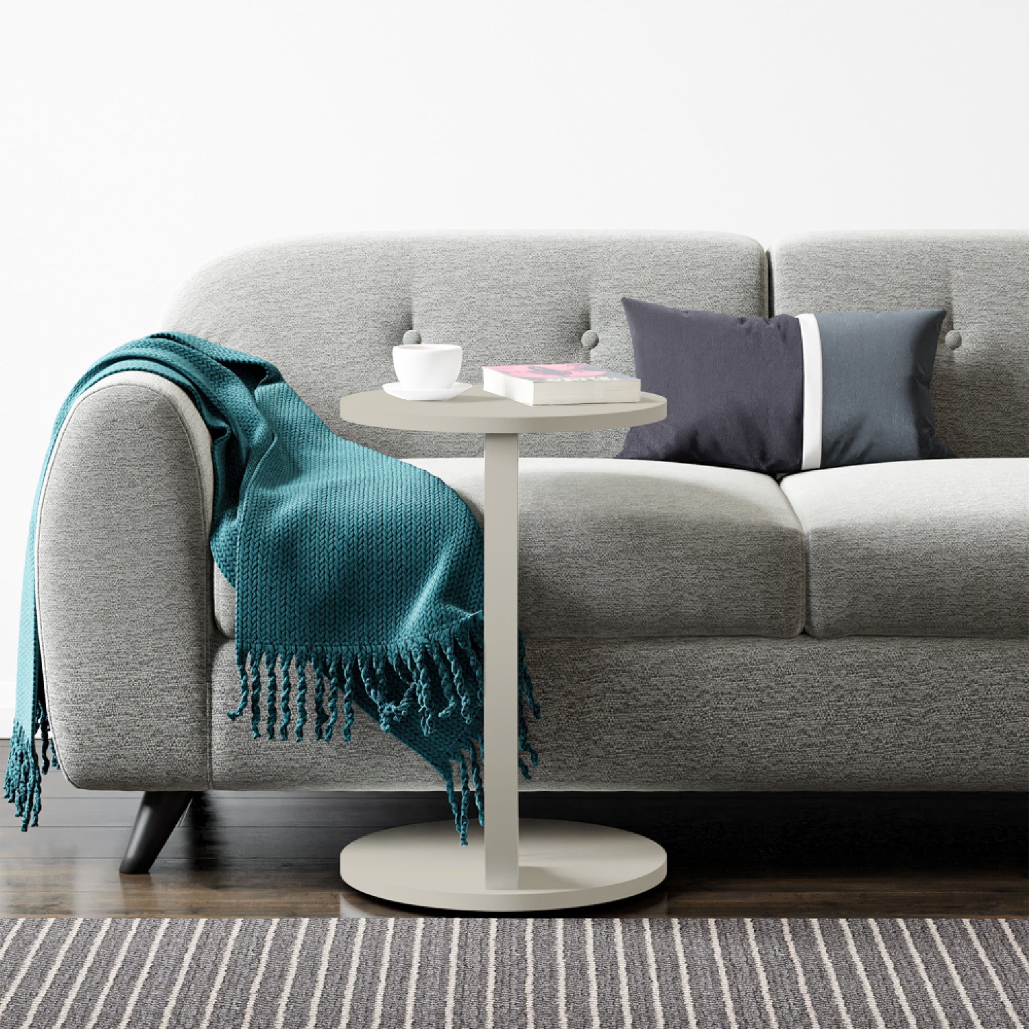 Tavolino da Divano Holeby con Rotelle e Piano Rotondo - Colore Arenaria [en.casa]