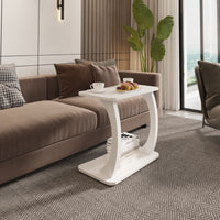 Tavolino Laterale Stattela a Forma di C con Rotelle 59 x 35 x 56 cm - Bianco [en.casa]