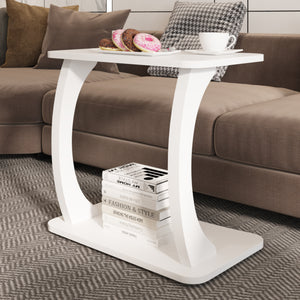 Tavolino Laterale Stattela a Forma di C con Rotelle 59 x 35 x 56 cm - Bianco [en.casa]