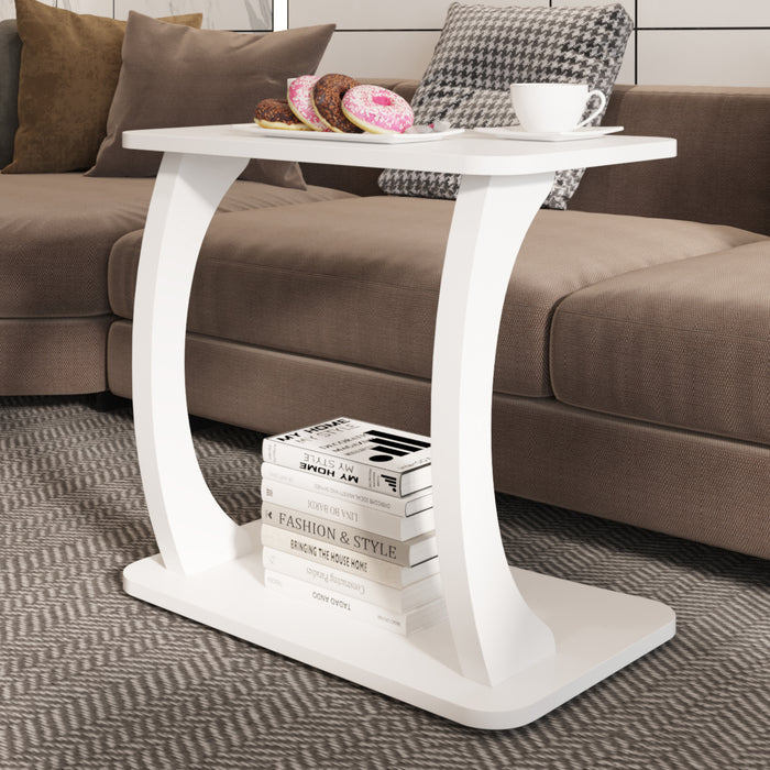 Tavolino Laterale Stattela a Forma di C con Rotelle 59 x 35 x 56 cm - Bianco [en.casa]