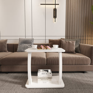 Tavolino Laterale Stattela a Forma di C con Rotelle 59 x 35 x 56 cm - Bianco [en.casa]
