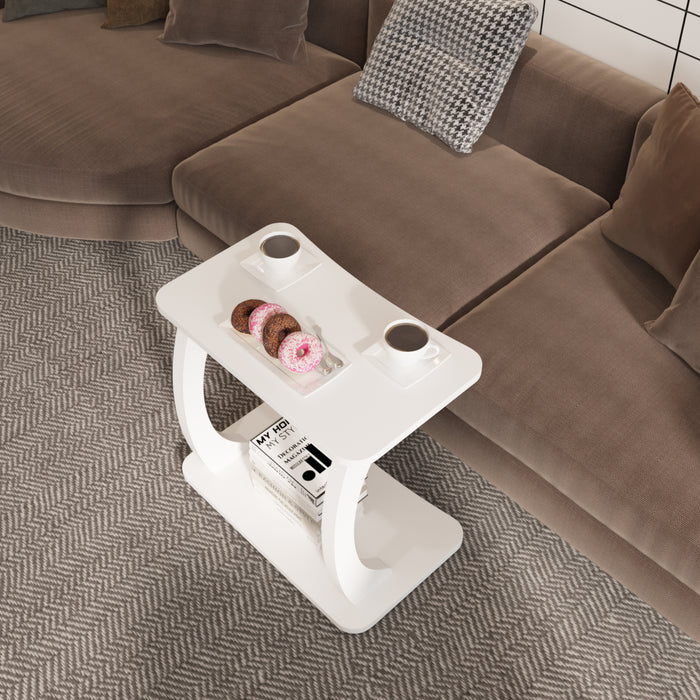 Tavolino Laterale Stattela a Forma di C con Rotelle 59 x 35 x 56 cm - Bianco [en.casa]