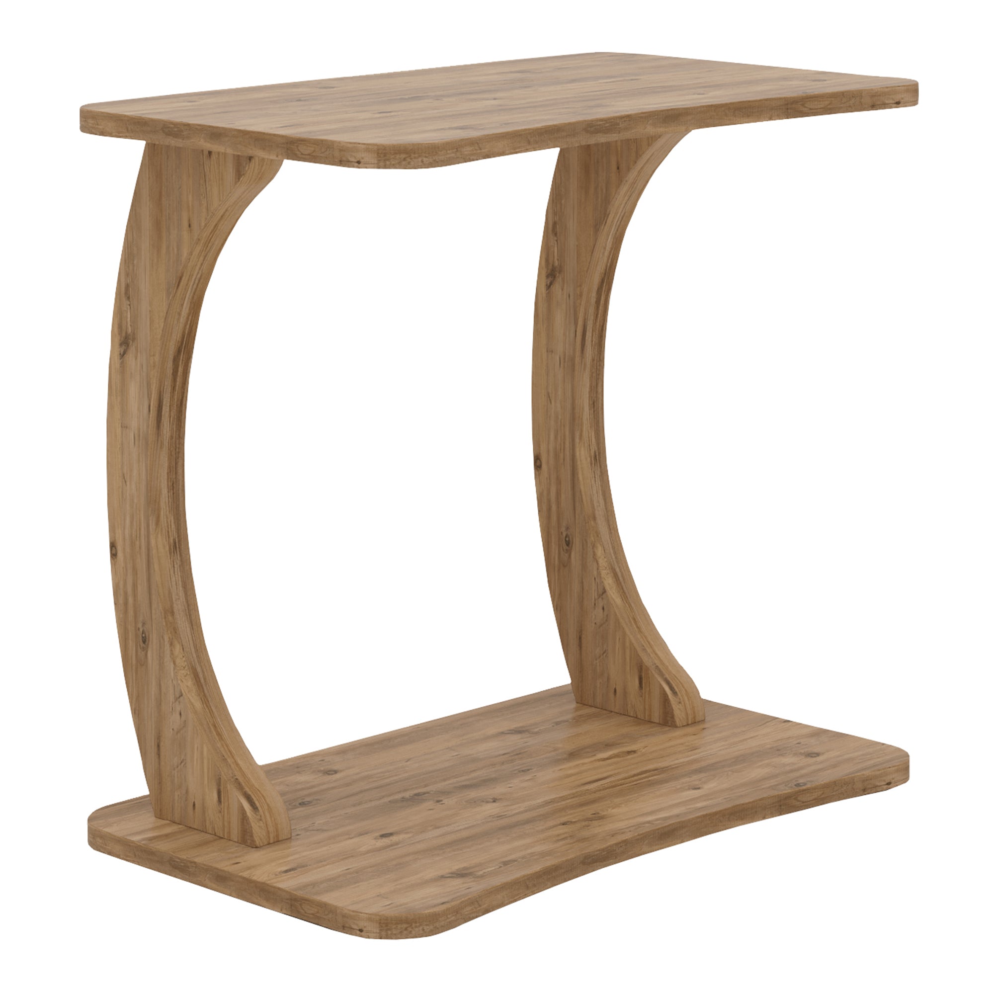 Tavolino Laterale Stattela a Forma di C con Rotelle 59 x 35 x 56 cm - Effetto Legno [en.casa]