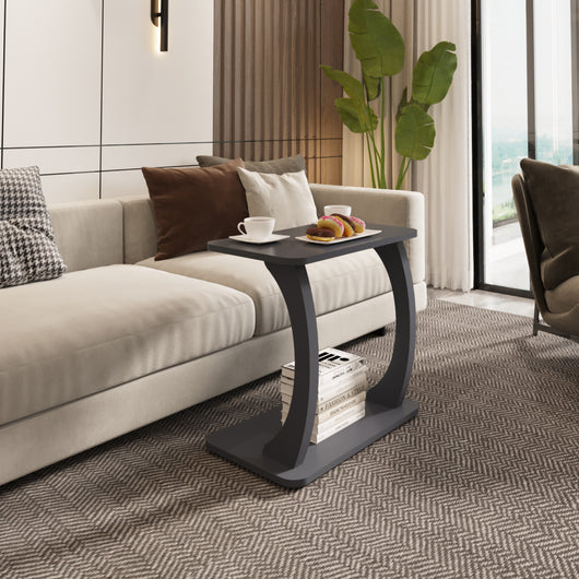 Tavolino Laterale Stattela a Forma di C con Rotelle 59 x 35 x 56 cm - Grigio [en.casa]