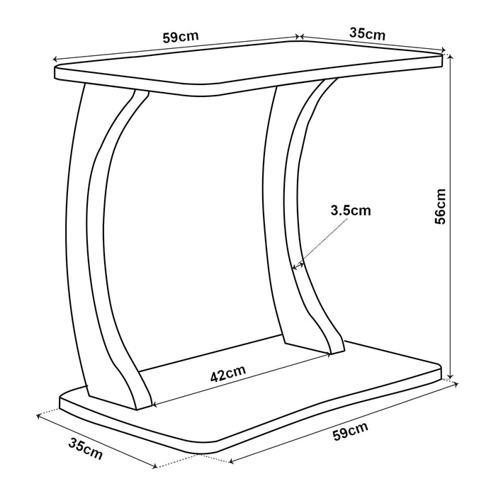 Tavolino Laterale Stattela a Forma di C con Rotelle 59 x 35 x 56 cm - Effetto Marmo Nero [en.casa]