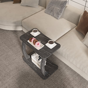 Tavolino Laterale Stattela a Forma di C con Rotelle 59 x 35 x 56 cm - Effetto Marmo Nero [en.casa]