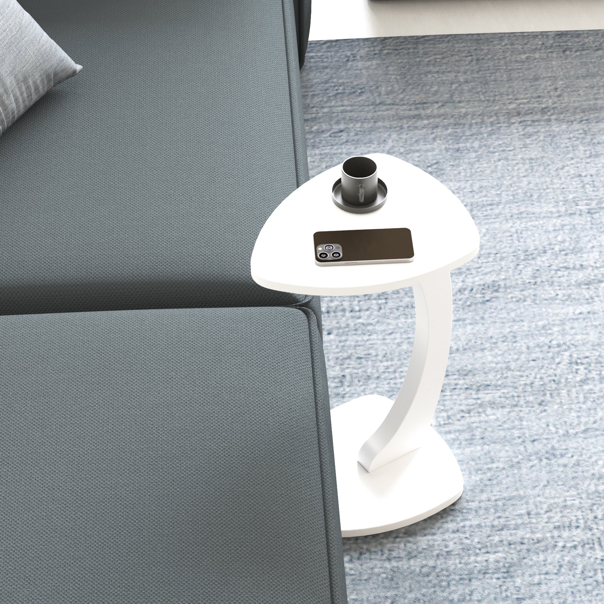 Tavolino per Divano Klinerg a Forma di C con Rotelle - Bianco [en.casa]