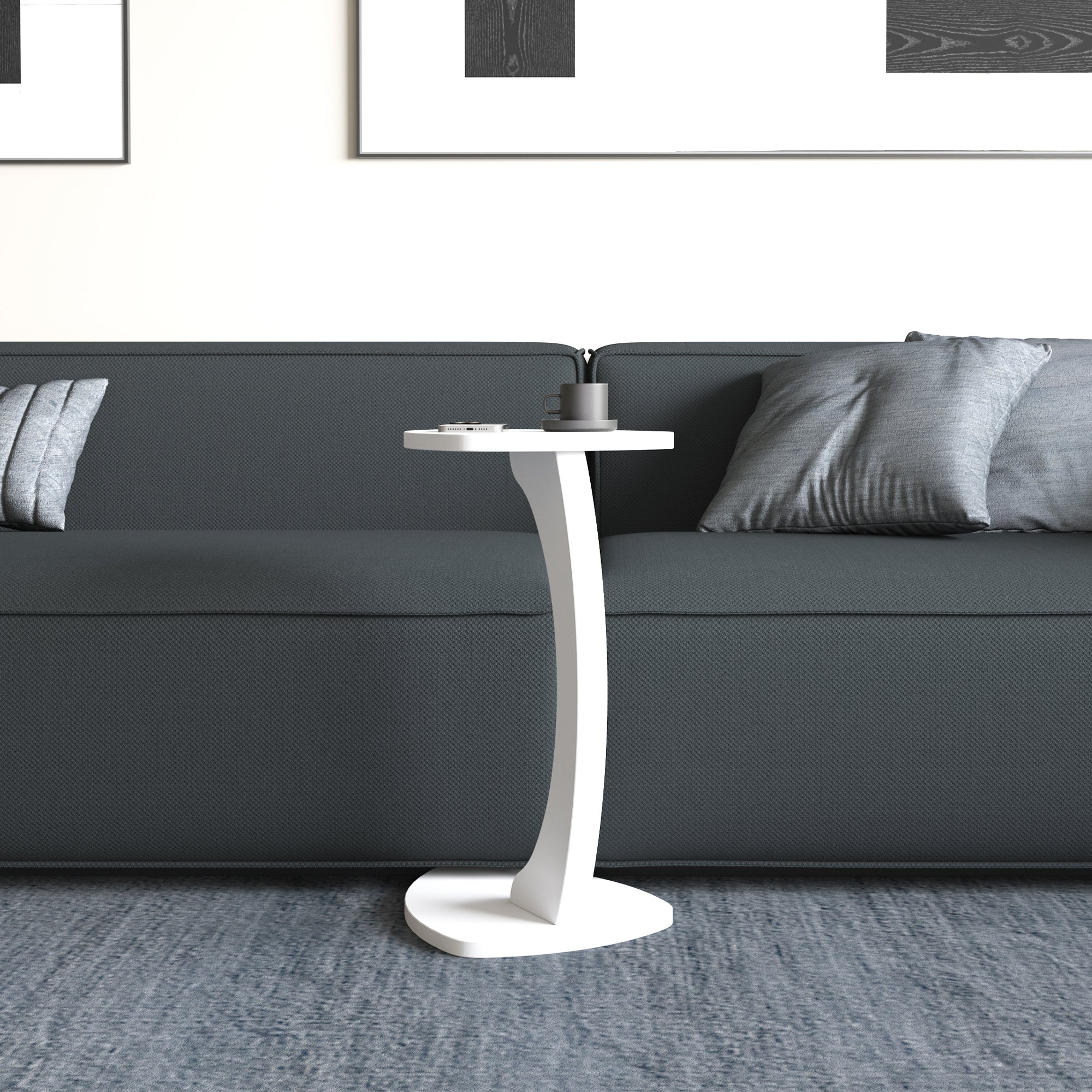 Tavolino per Divano Klinerg a Forma di C con Rotelle - Bianco [en.casa]