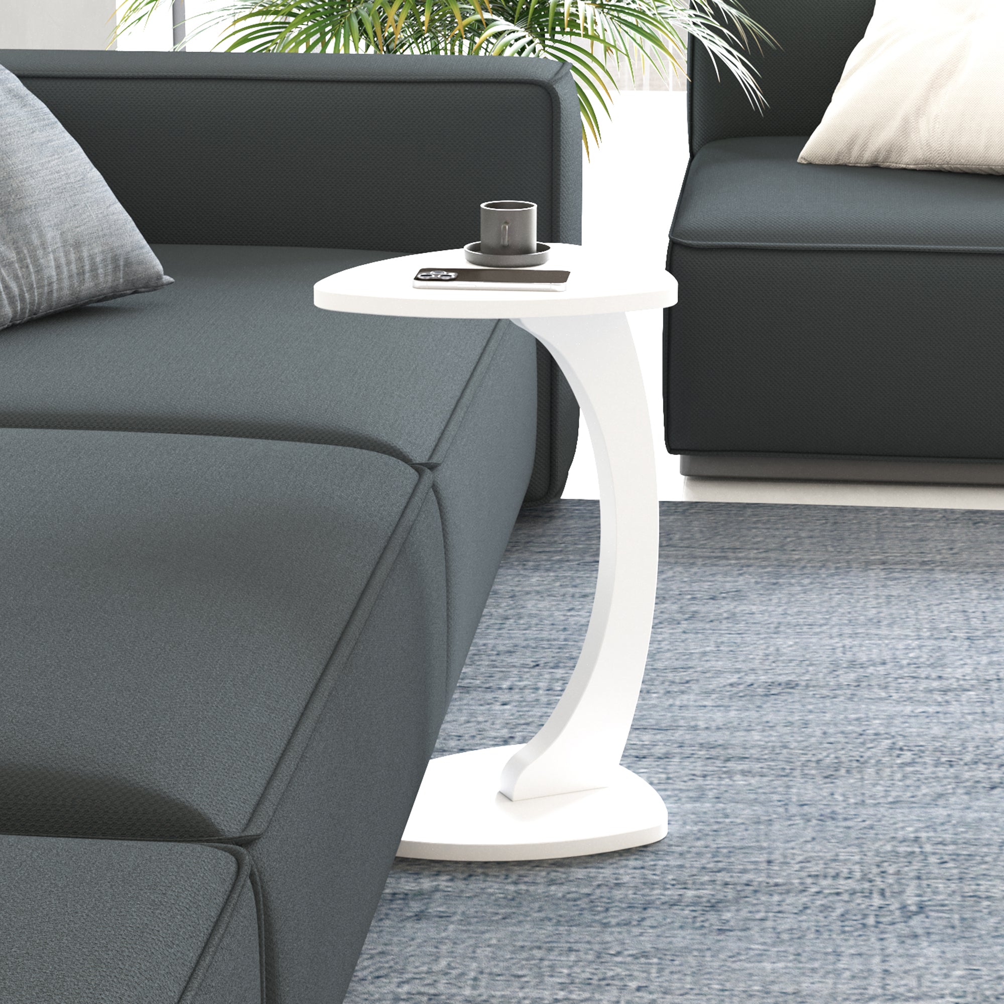 Tavolino per Divano Klinerg a Forma di C con Rotelle - Bianco [en.casa]