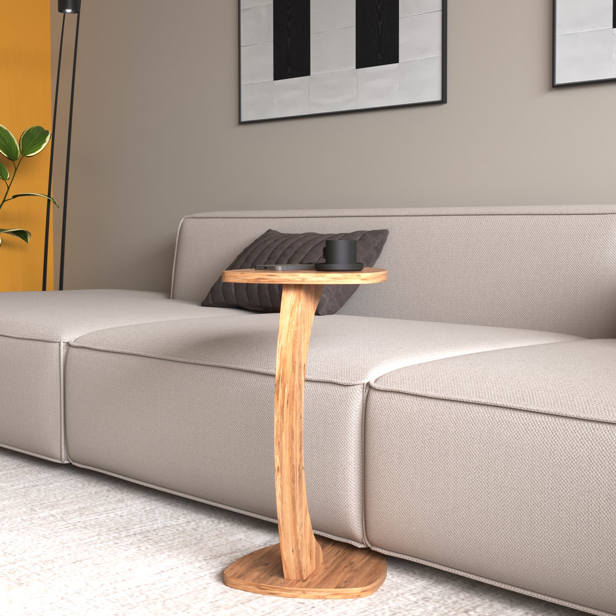 Tavolino per Divano Klinerg a Forma di C con Rotelle - Effetto Legno [en.casa]