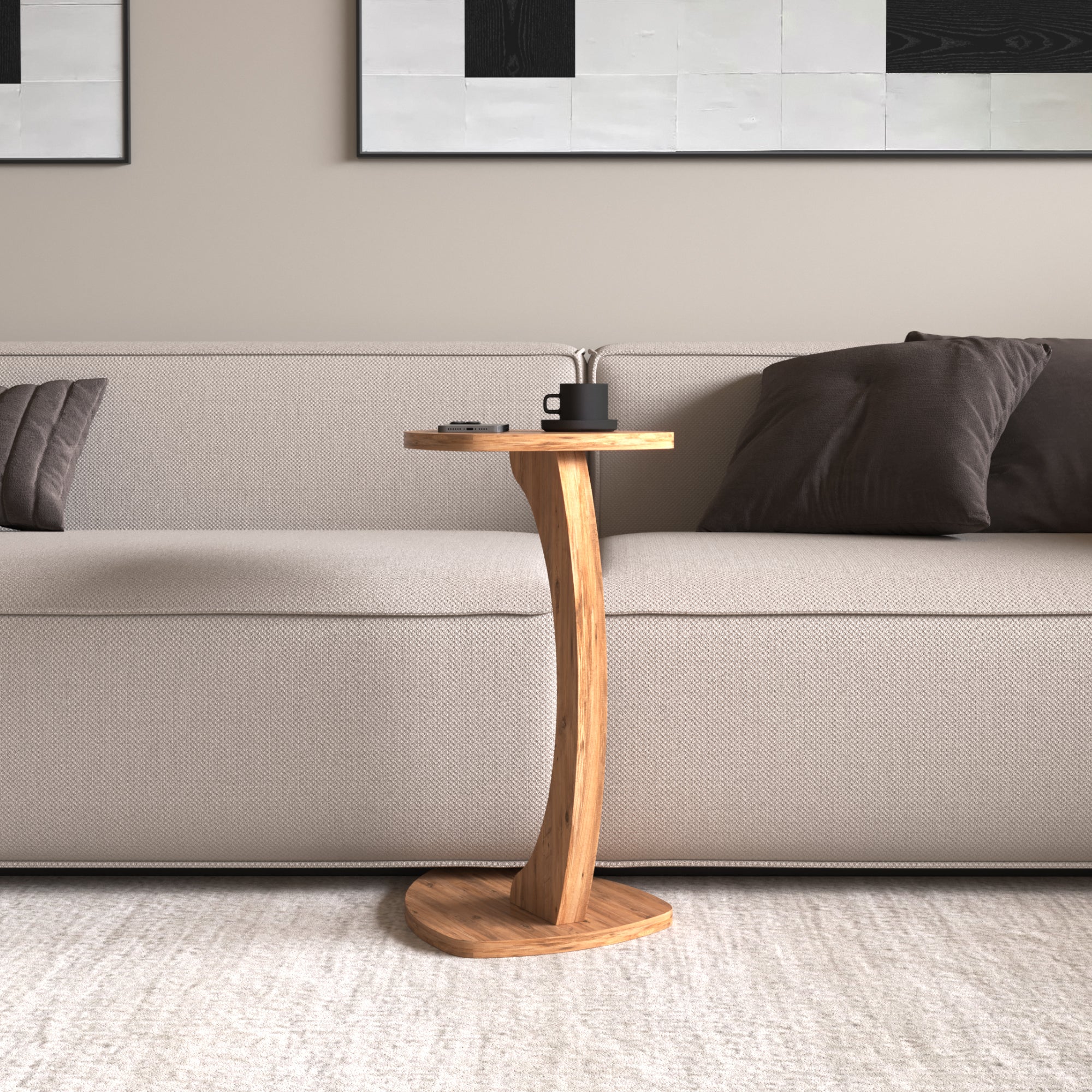 Tavolino per Divano Klinerg a Forma di C con Rotelle - Effetto Legno [en.casa]