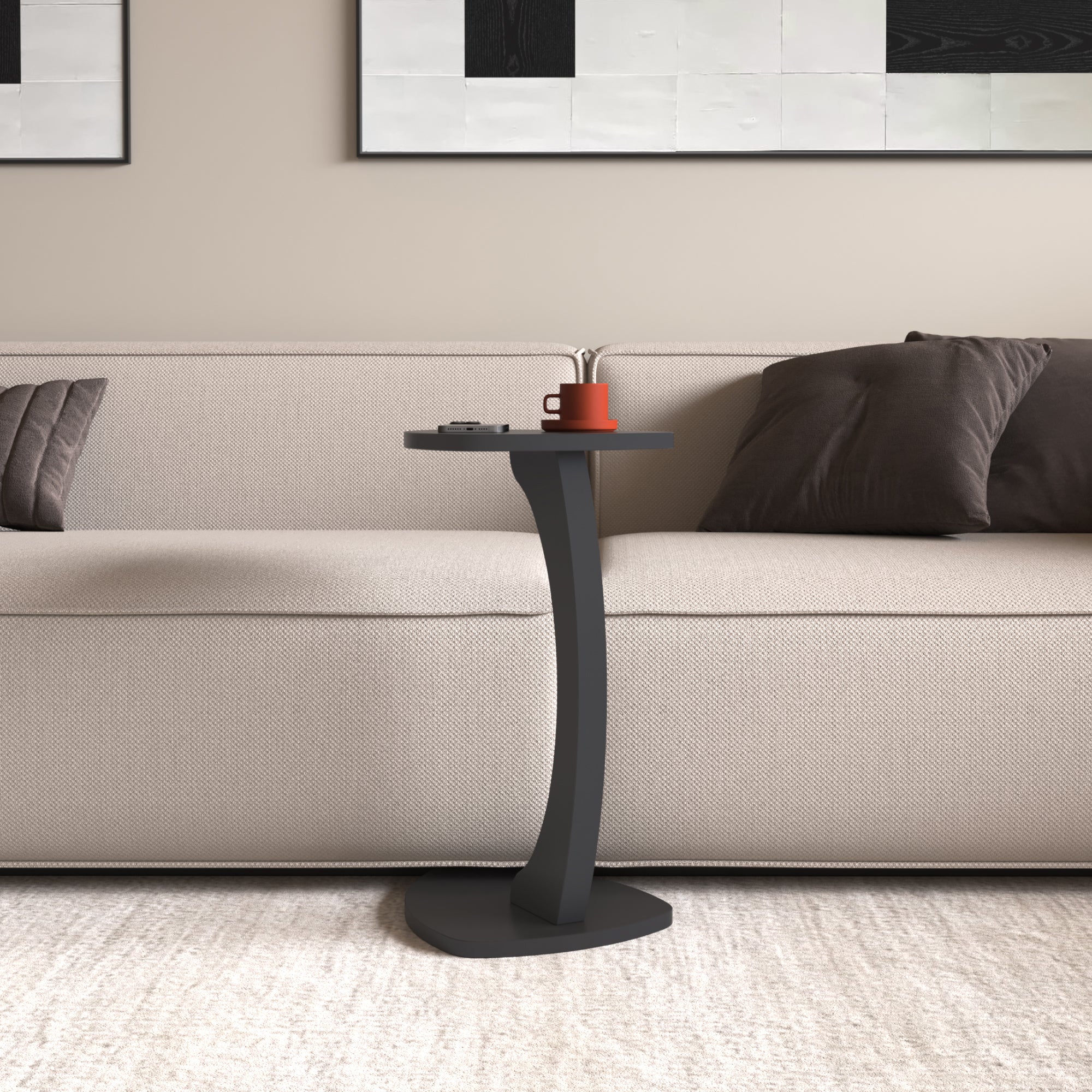 Tavolino per Divano Klinerg a Forma di C con Rotelle - Grigio [en.casa]