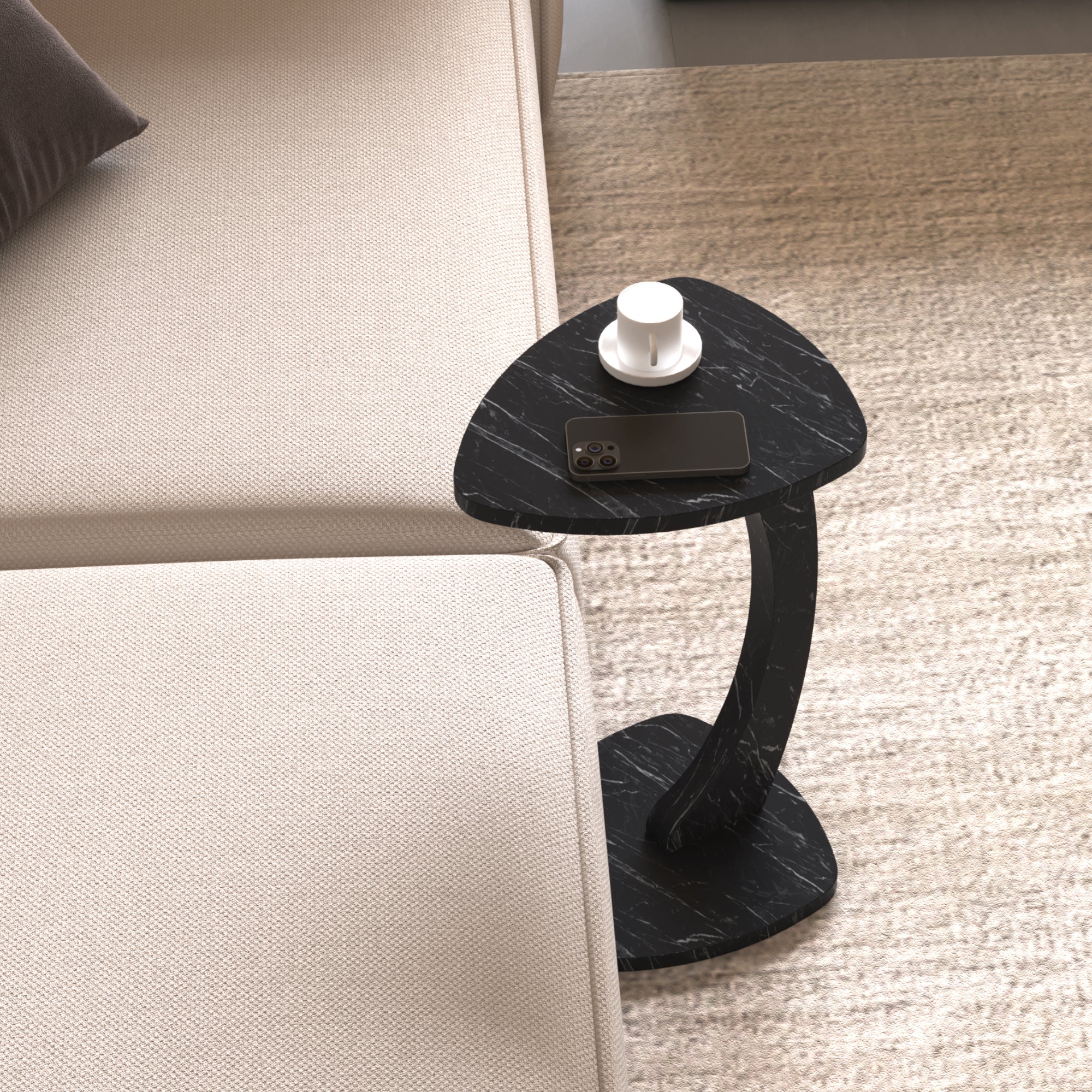 Tavolino per Divano Klinerg a Forma di C con Rotelle - Effetto Marmo Nero [en.casa]