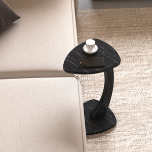 Tavolino per Divano Klinerg a Forma di C con Rotelle - Effetto Marmo Nero [en.casa]