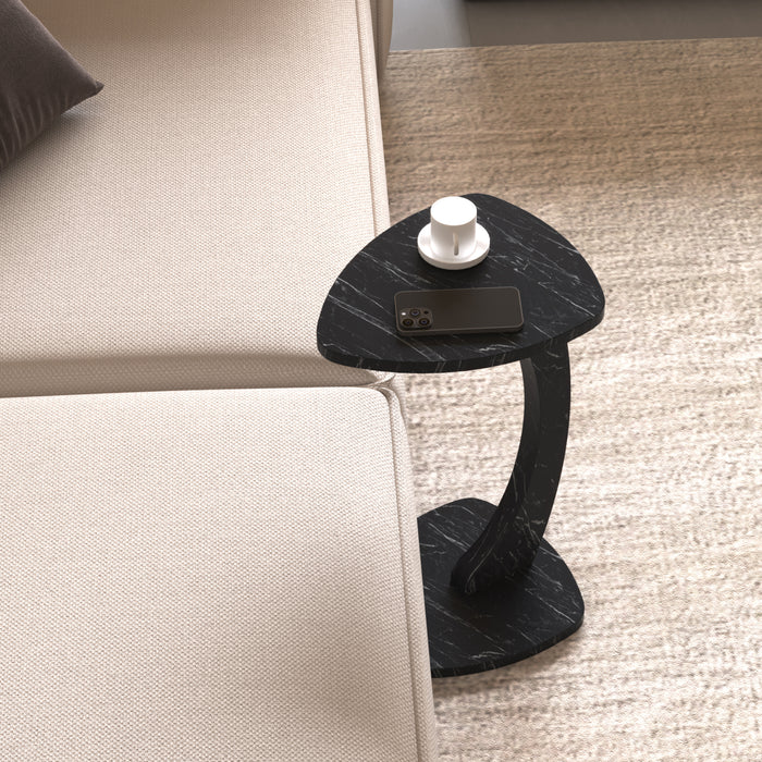 Tavolino per Divano Klinerg a Forma di C con Rotelle - Effetto Marmo Nero [en.casa]